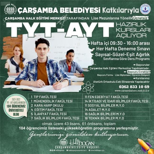 Çarşamba Belediyesi öğrencilerin yanında: Ücretsiz üniversiteye hazırlık kursu veriliyor