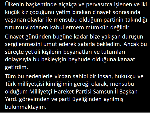 Samsun MHP’de Sinan Ateş istifası: İl başkan yardımcısı isyan etti