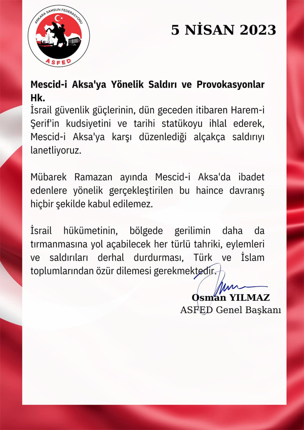 ASFED Genel Başkanı Osman Yılmaz’dan İsrail’e özür çağrısı