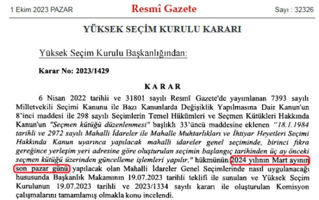 YSK açıkladı: Seçim tarihi 31 Mart 2024