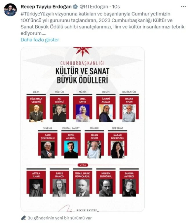 Cumhurbaşkanlığı Ödülleri’nde Attila İlhan ile Tarık Akan karıştırıldı