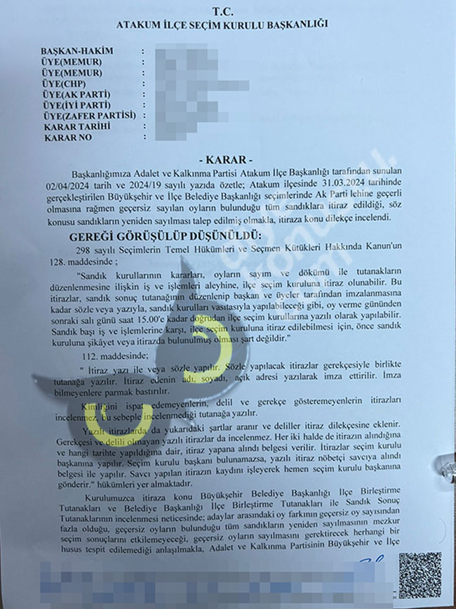 AKP ve İP’in Atakum’da seçim itirazına ret kararı… CHP’li Türkel, ikisinin toplamından fazla oy almıştı…