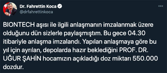 Son dakika: Türkiye Biontech ile anlaştı