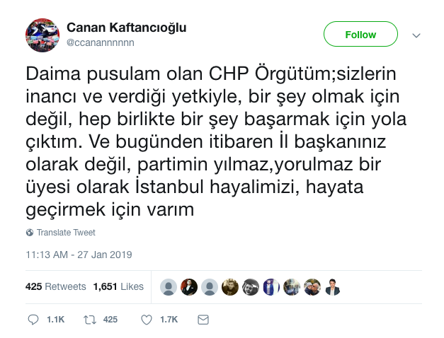 CHP İl Başkanı Tweet atarak istifa etti