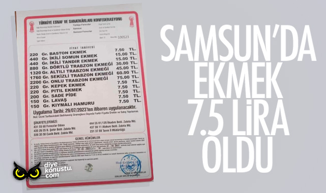 Samsun’da ekmeğe zam: 7.5 lira oldu