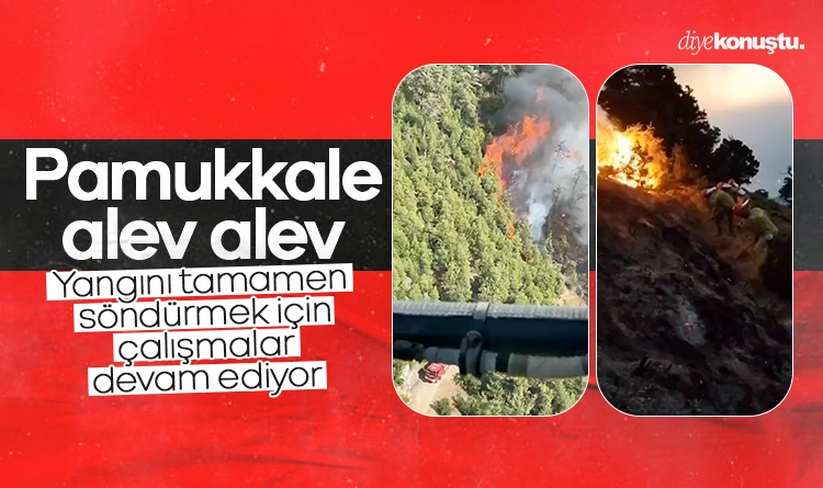 Pamukkale alev alev: Havadan ve karadan müdahale