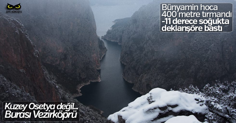 Şahinkaya Kanyonu beyaza büründü