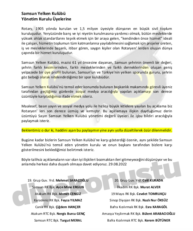 Rotaryenler rahatsız: Samsun Yelken Kulübü Başkanı Sezer’den özür bekleniyor