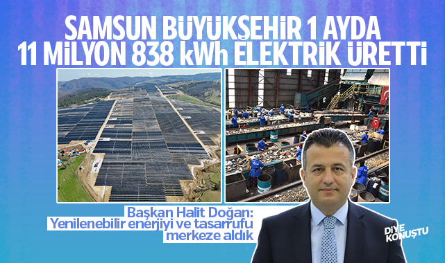 Samsun Büyükşehir 1 ayda 11 milyon 838 bin kWh elektrik üretti
