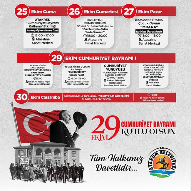 Atakum Belediyesi’nden dolu dolu program… 29 Ekim’e özel kutlamalar…