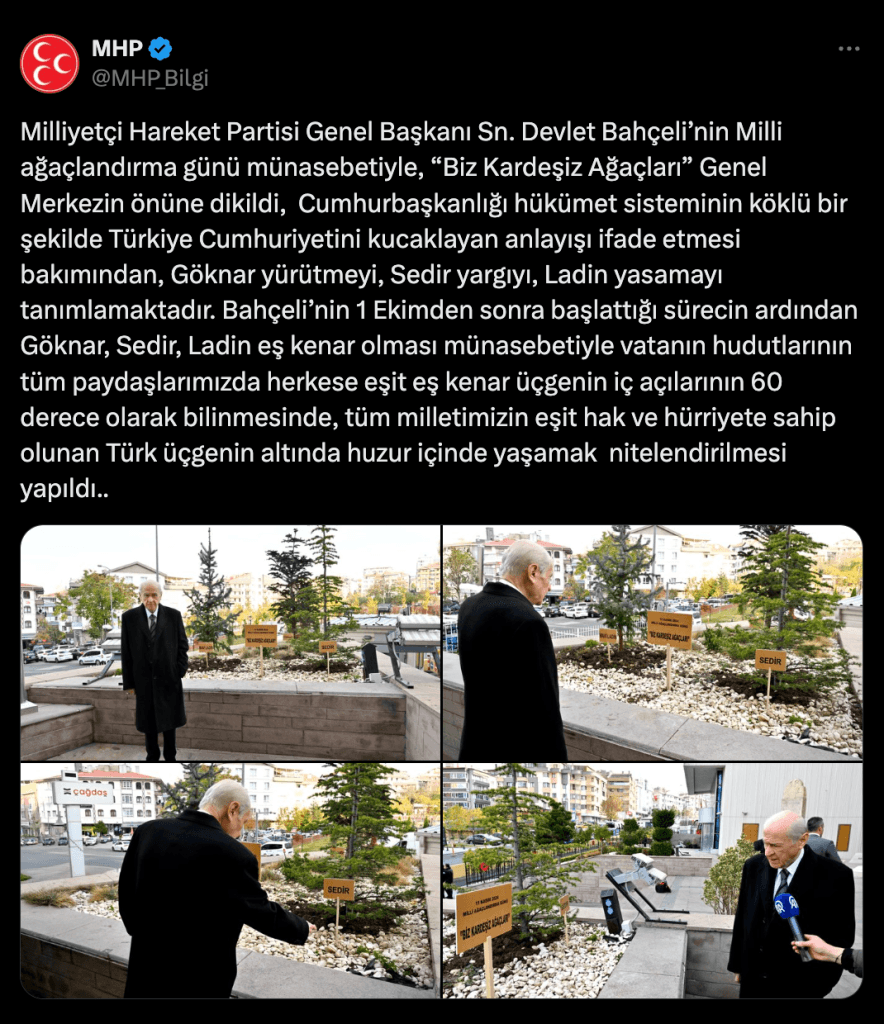 Bahçeli yine mesaj verdi: ‘Biz Kardeşiz Ağaçları’ dikti
