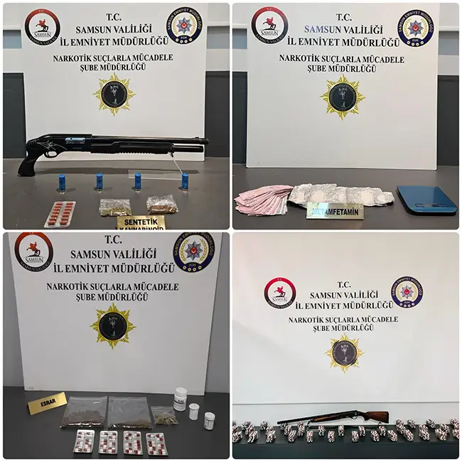 Samsun’da zehir tacirlerine darbe: Uyuşturucu ve silahlarla yakalandılar Samsun’da zehir tacirlerine darbe: Uyuşturucu ve silahlarla yakalandılar