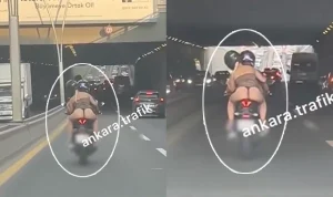 Ankara trafiğinde şok eden görüntü: Eteği açıldı, iç çamaşırı göründü