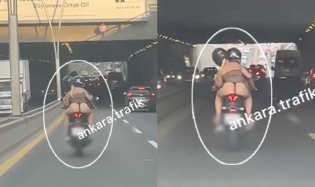 Ankara trafiğinde şok eden görüntü: Eteği açıldı, iç çamaşırı göründü