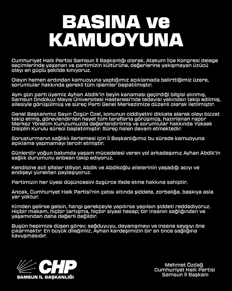 CHP Samsun İl Başkanlığı'ndan geciken açıklama: 5 gün sonra kınama geldi 4 CHP Samsun Il Baskanligindan geciken aciklama
