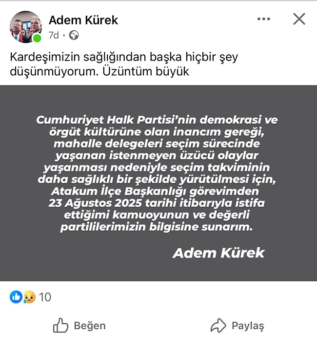 CHP Atakum İlçe Başkanı Adem Kürek istifa etti 3 adem kurek istifa etit 2