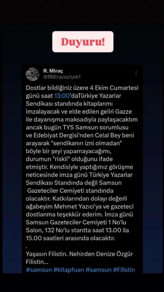 Kitap Fuarı'nda Yazarlar Sendikası'ndan Gazze dayanışmasına engel 3 Kitap Fuarinda Yazarlar Sendikasindan Gazze dayanismasina engel 2