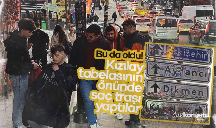 Bunu da yaptılar! Kızılay tabelası önünde saç traşı 1 Bunu da yaptilar Kizilay tabelasi onunde sac trasi
