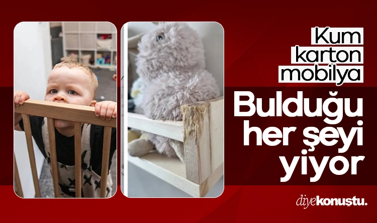 Kum karton mobilya… 21 aylik bebek buldugu her seyi yiyor 1