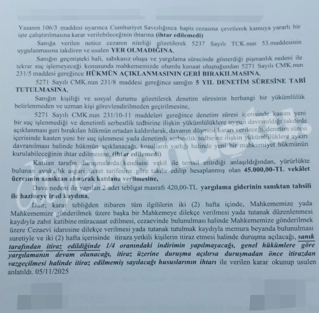 Tehdit kufur hakaret. Samsunda CHPli avukat baskana 5 yil denetim 2