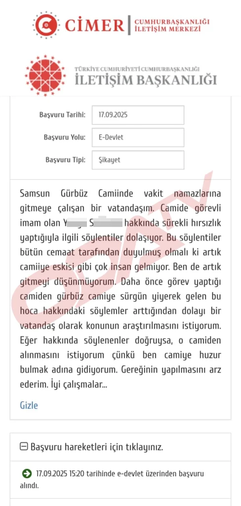 İmamın zimmet dosyası! Samsun’daki o imam durmuyor, yine soruşturma başlatıldı... 10 cimer sikayet1
