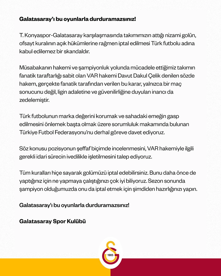 Galatasaray’dan açıklama: Kabul edilemez bir skandal