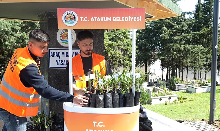 Atakum Belediyesi arefe günü mezarlıklarda çiçek fidesi dağıttı
