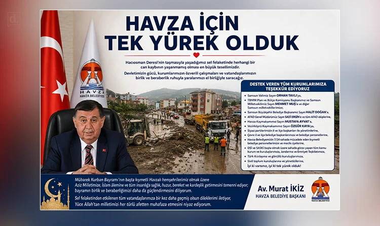 Başkan Murat İkiz'den afet sonrası dayanışma teşekkürü: Havza için tek yürek olduk
